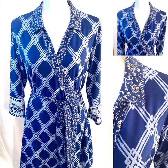 C. Wonder Dresses & Skirts - C. Wonder Printed Blue Faux Wrap Dress - L